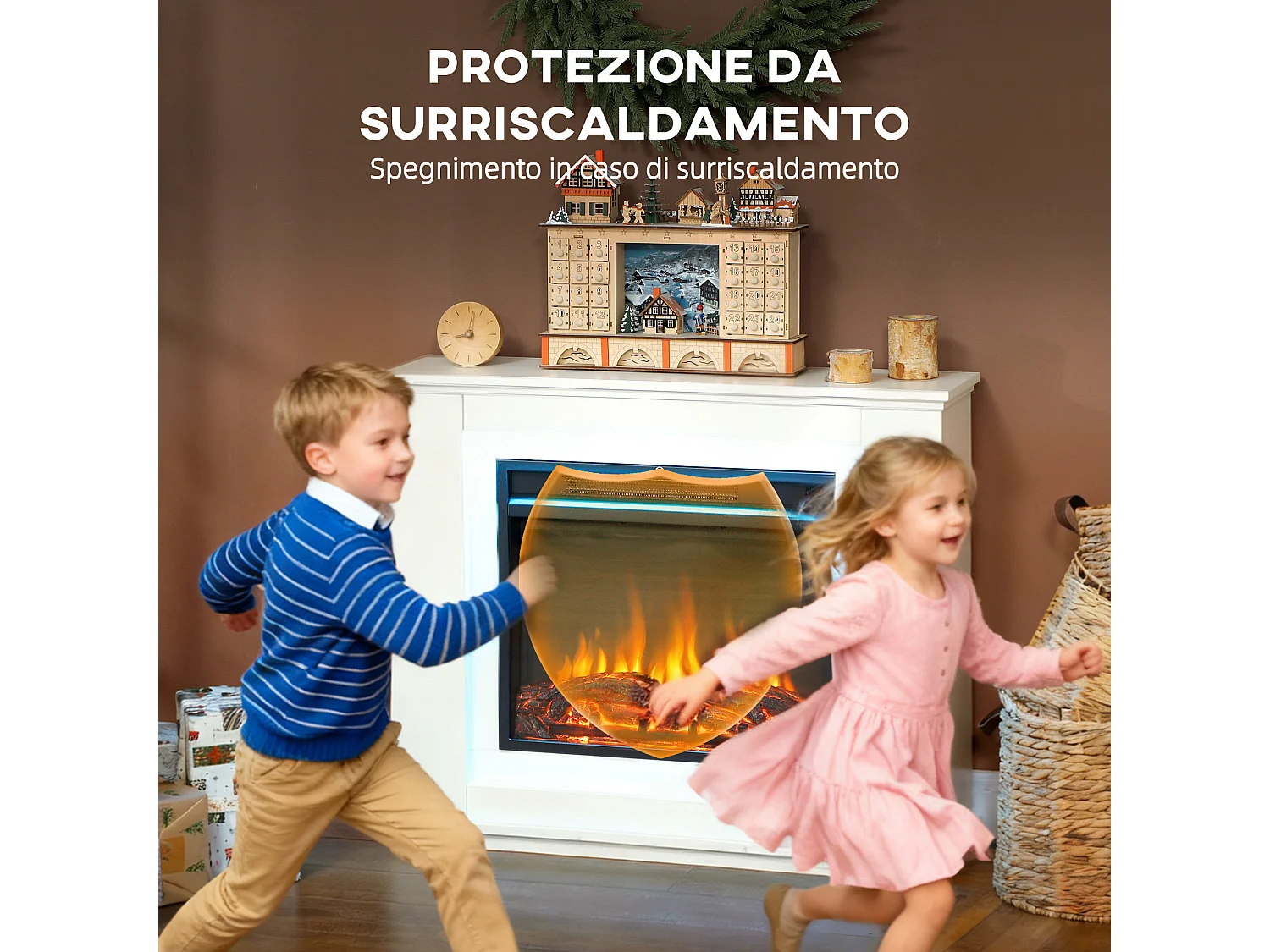 Camino elettrico con fiamma a 12 colori e 5 luminosità 98x25x80 cm