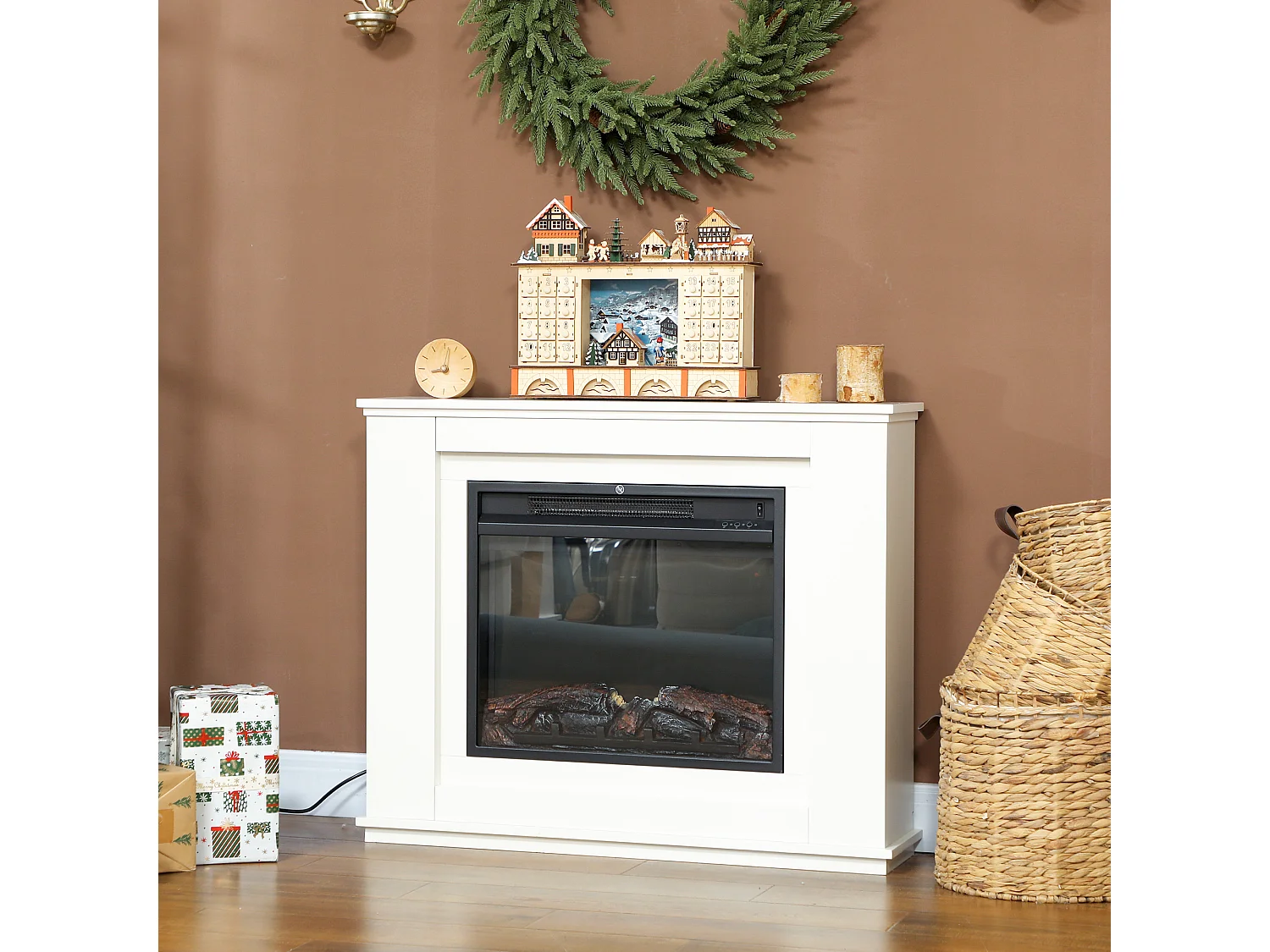 Camino elettrico con fiamma a 12 colori e 5 luminosità 98x25x80 cm