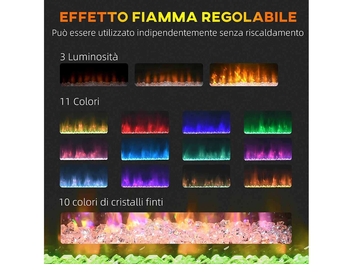 Caminetto elettrico a parete a 11 colori con timer 12h