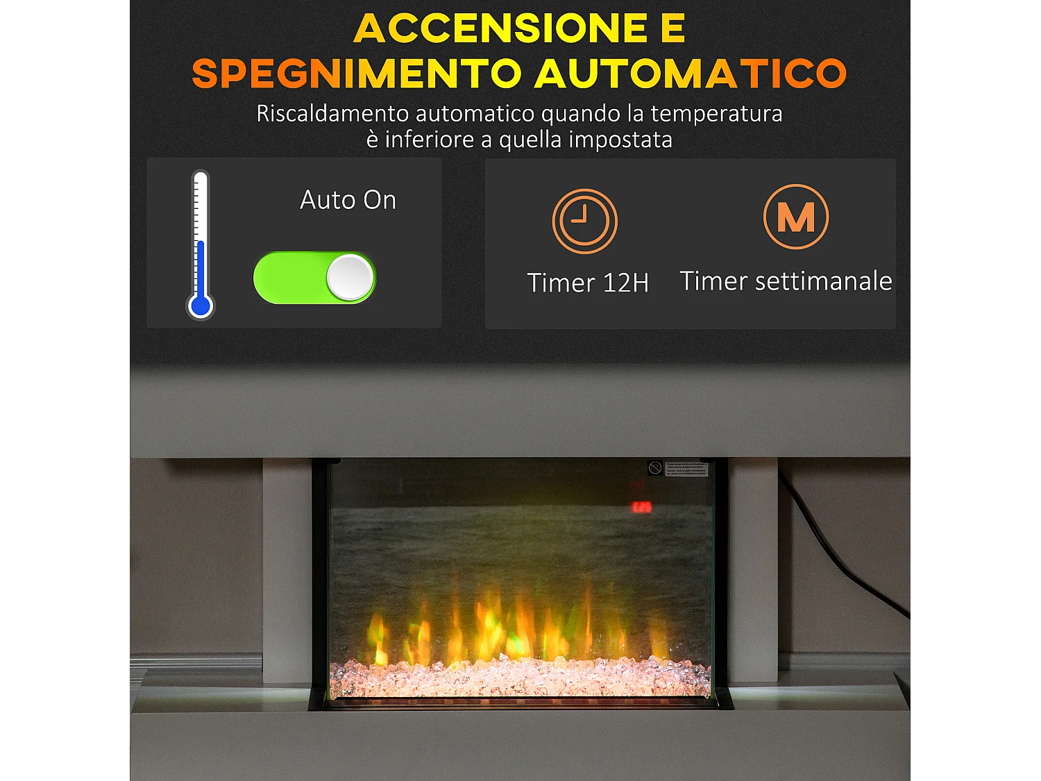 Caminetto elettrico a parete a 11 colori con timer 12h