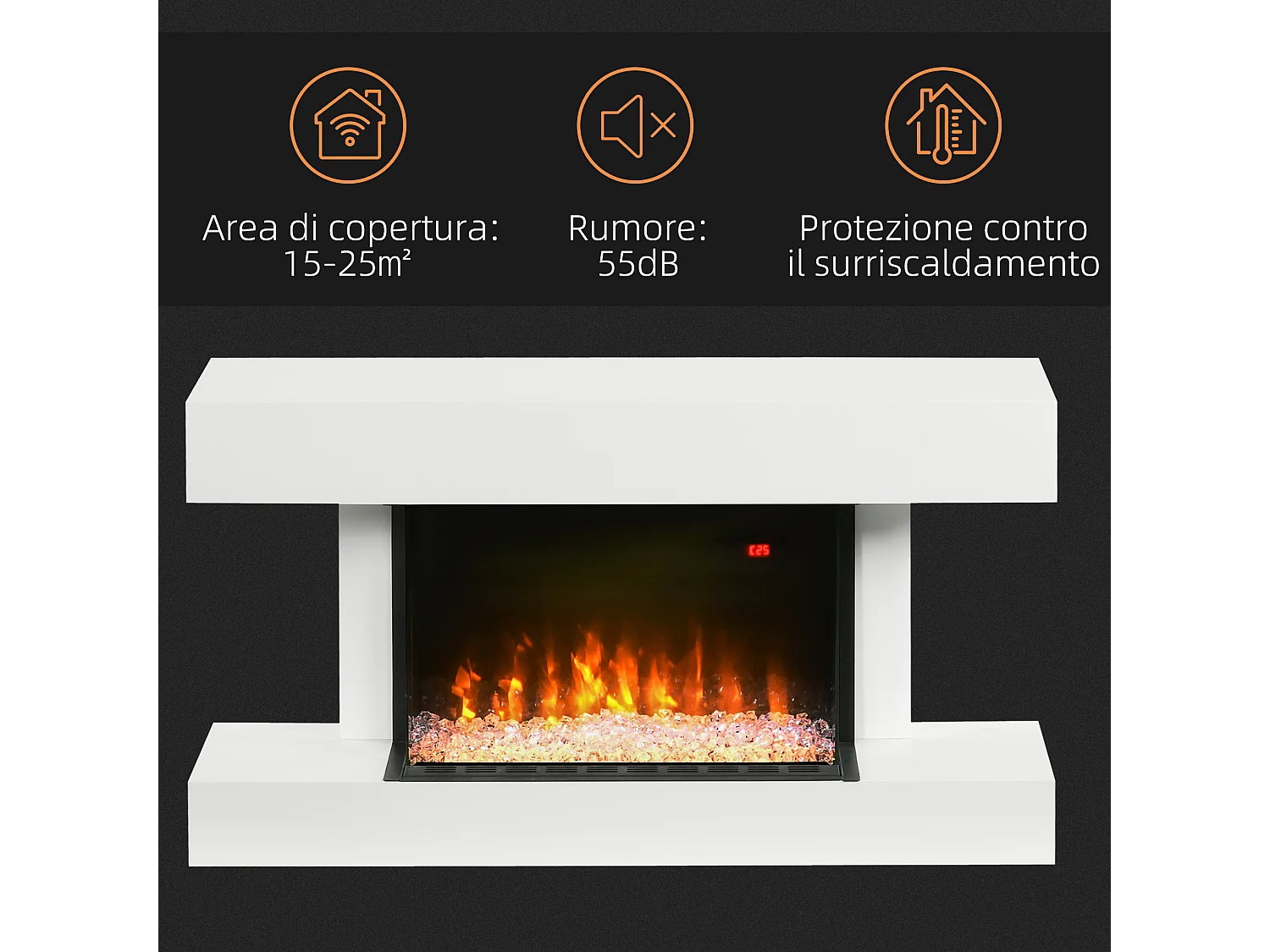 Caminetto elettrico a parete a 11 colori con timer 12h