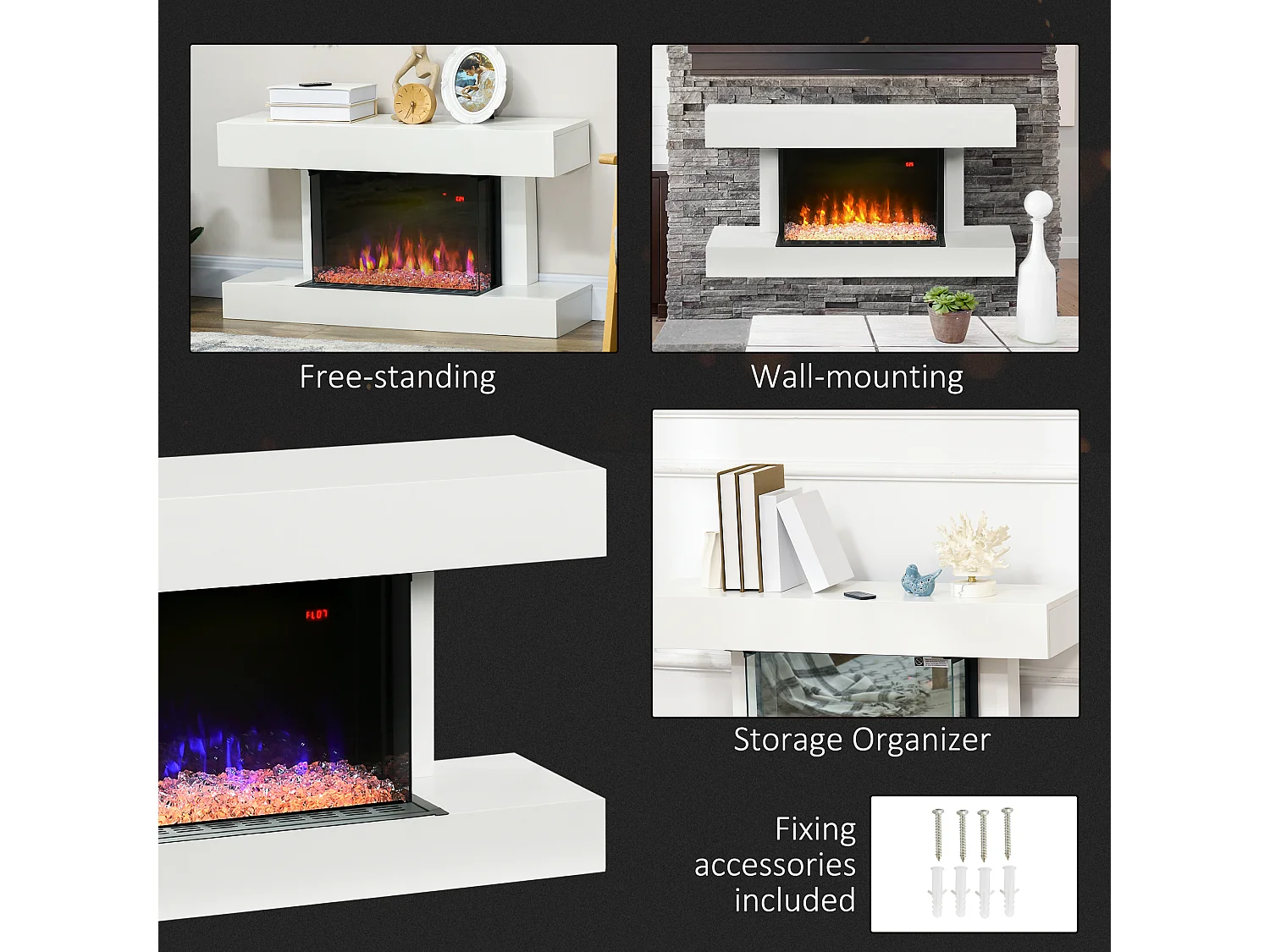 Caminetto elettrico a parete a 11 colori con timer 12h