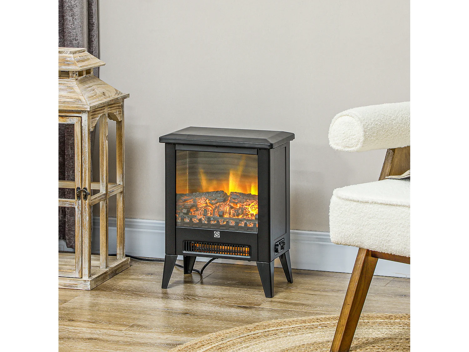 Caminetto elettrico da 1800w con effetto fiamma a 3 intensità nero
