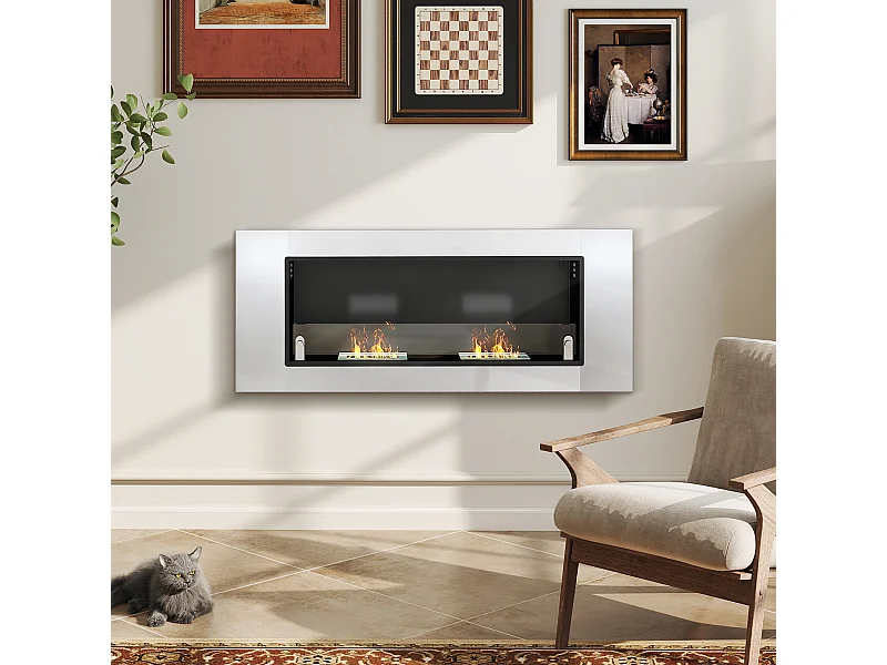 Camino a bioetanolo da parete con 3 serbatoi e coperchio argento nero