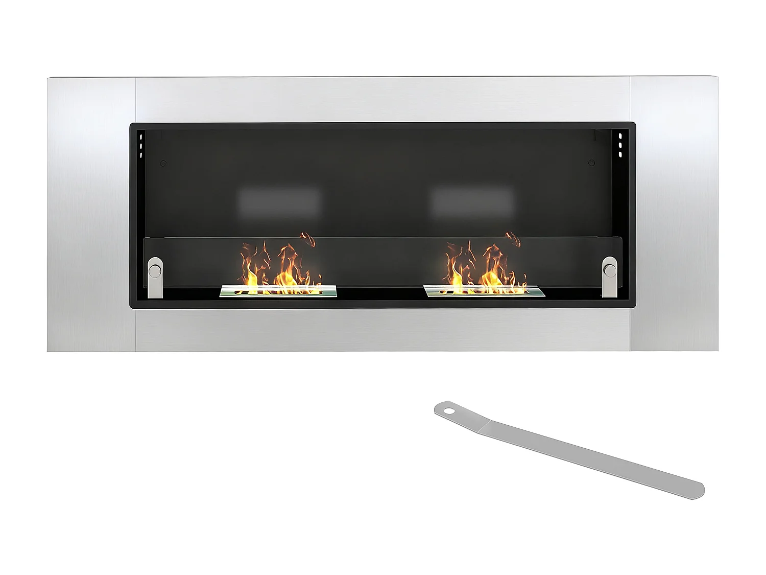 Camino a bioetanolo da parete con 3 serbatoi e coperchio argento nero