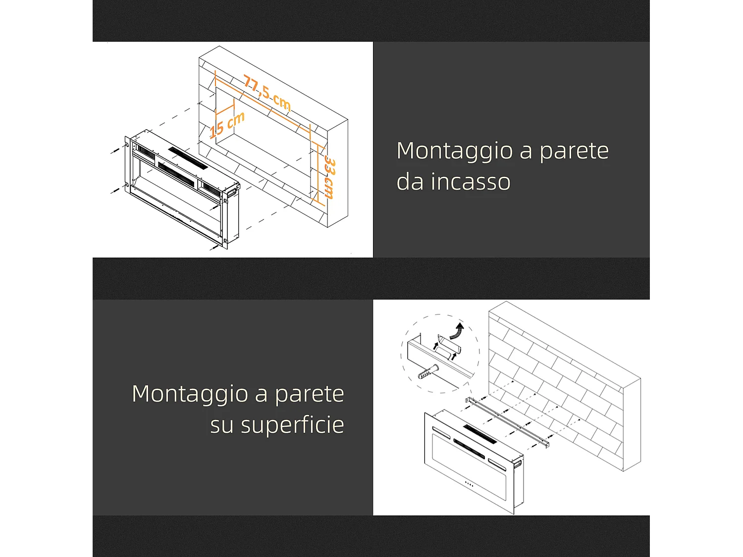 Camino bioetanolo a incasso con 2 bruciatori 0.85 litri durata 3 ore