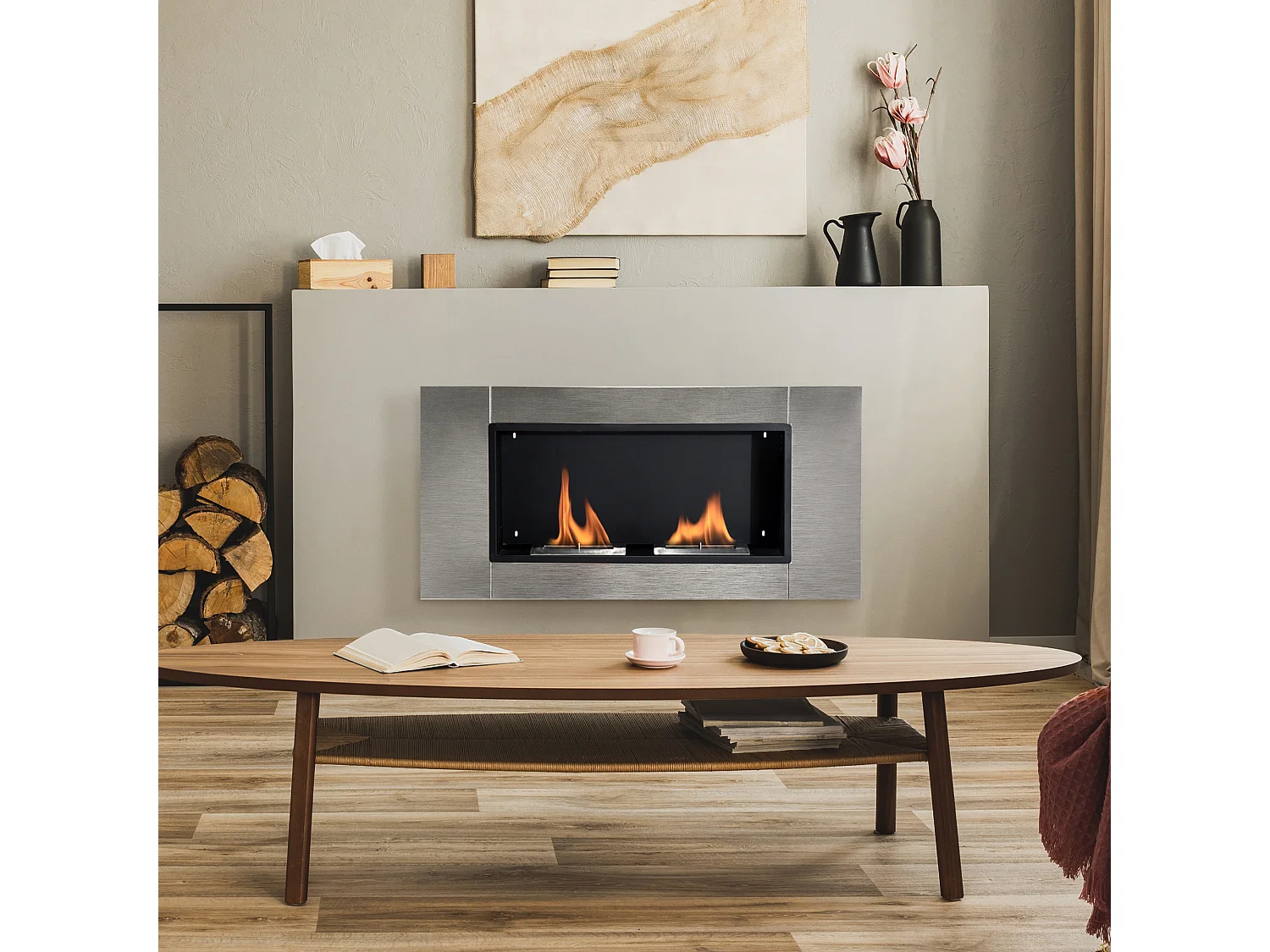 Camino a bioetanolo da parete 4400W con 2 bruciatori in acciaio inox