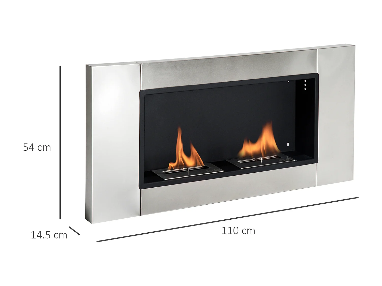 Camino a bioetanolo da parete 4400W con 2 bruciatori in acciaio inox