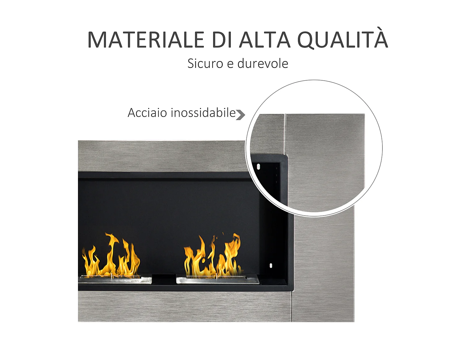 Camino a bioetanolo da parete 4400W con 2 bruciatori in acciaio inox