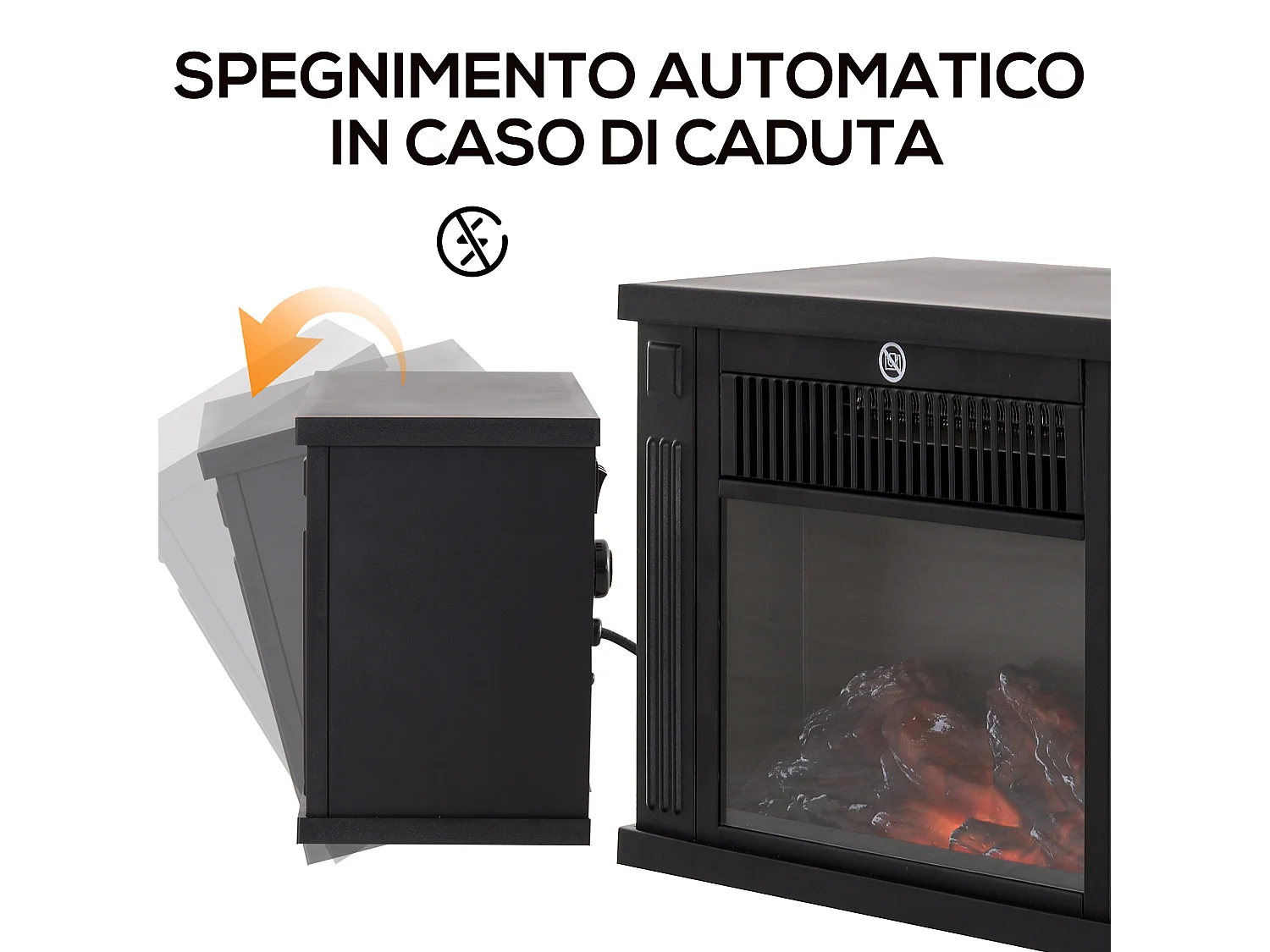 Camino elettrico da terra con effetto fiamma in plastica e vetro