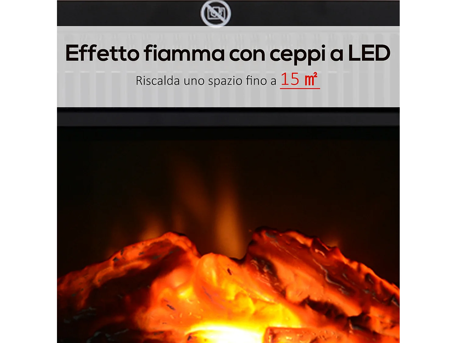 Camino elettrico da terra con effetto fiamma in plastica e vetro