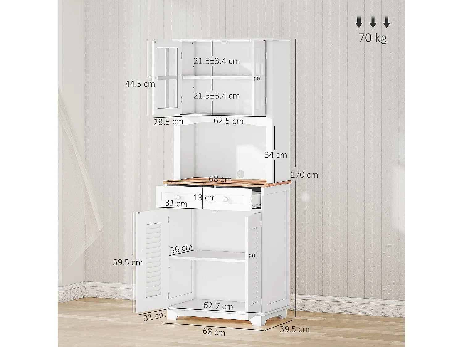 Credenza alta per cucina mobile buffet in legno bianco