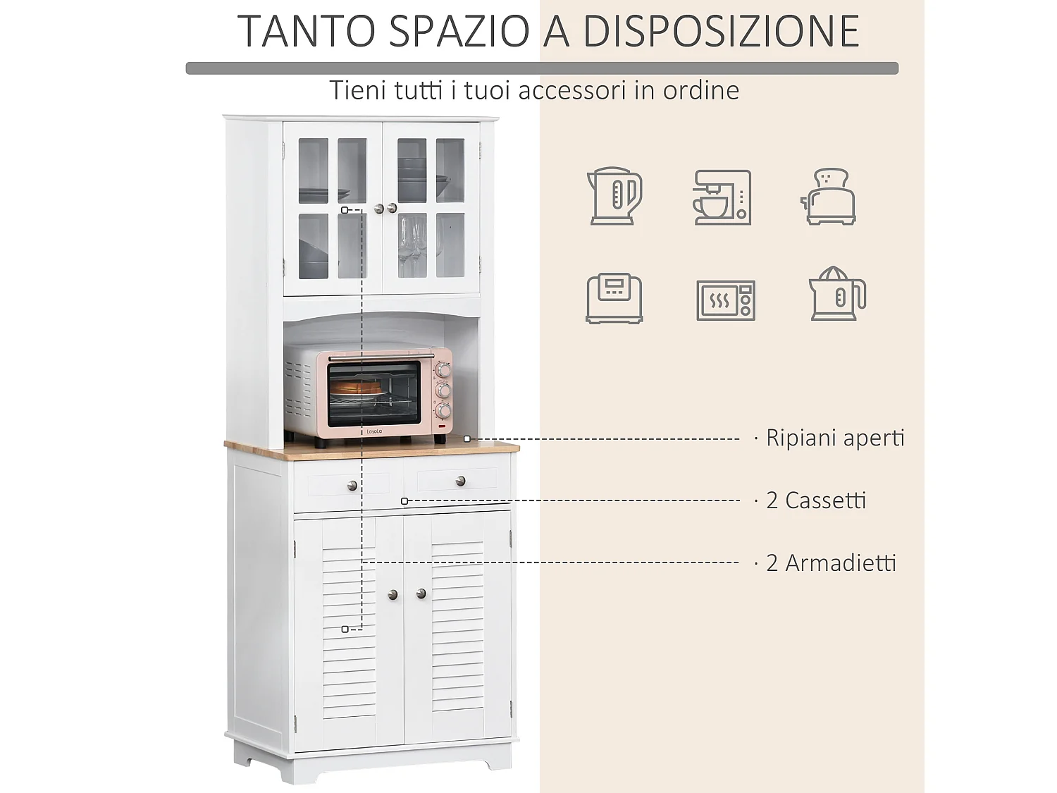 Credenza alta per cucina mobile buffet in legno bianco
