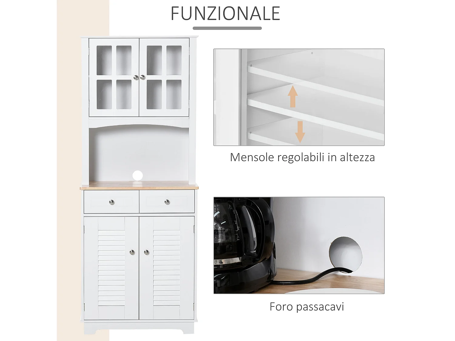 Credenza alta per cucina mobile buffet in legno bianco