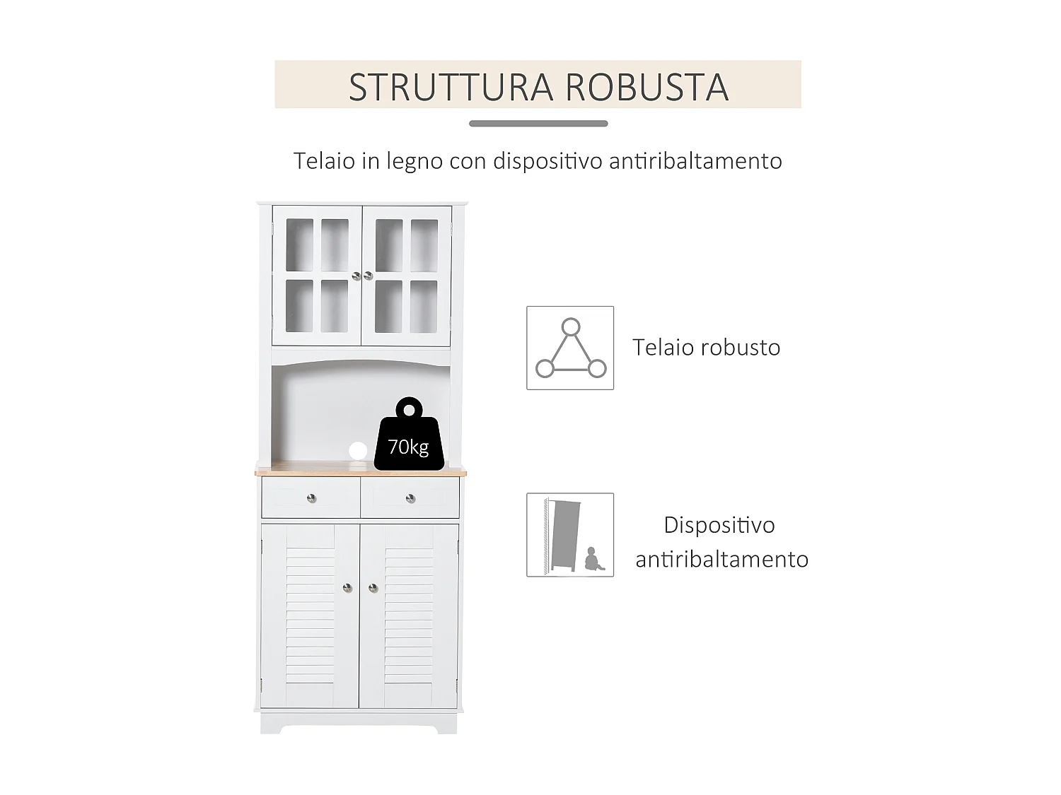 Credenza alta per cucina mobile buffet in legno bianco