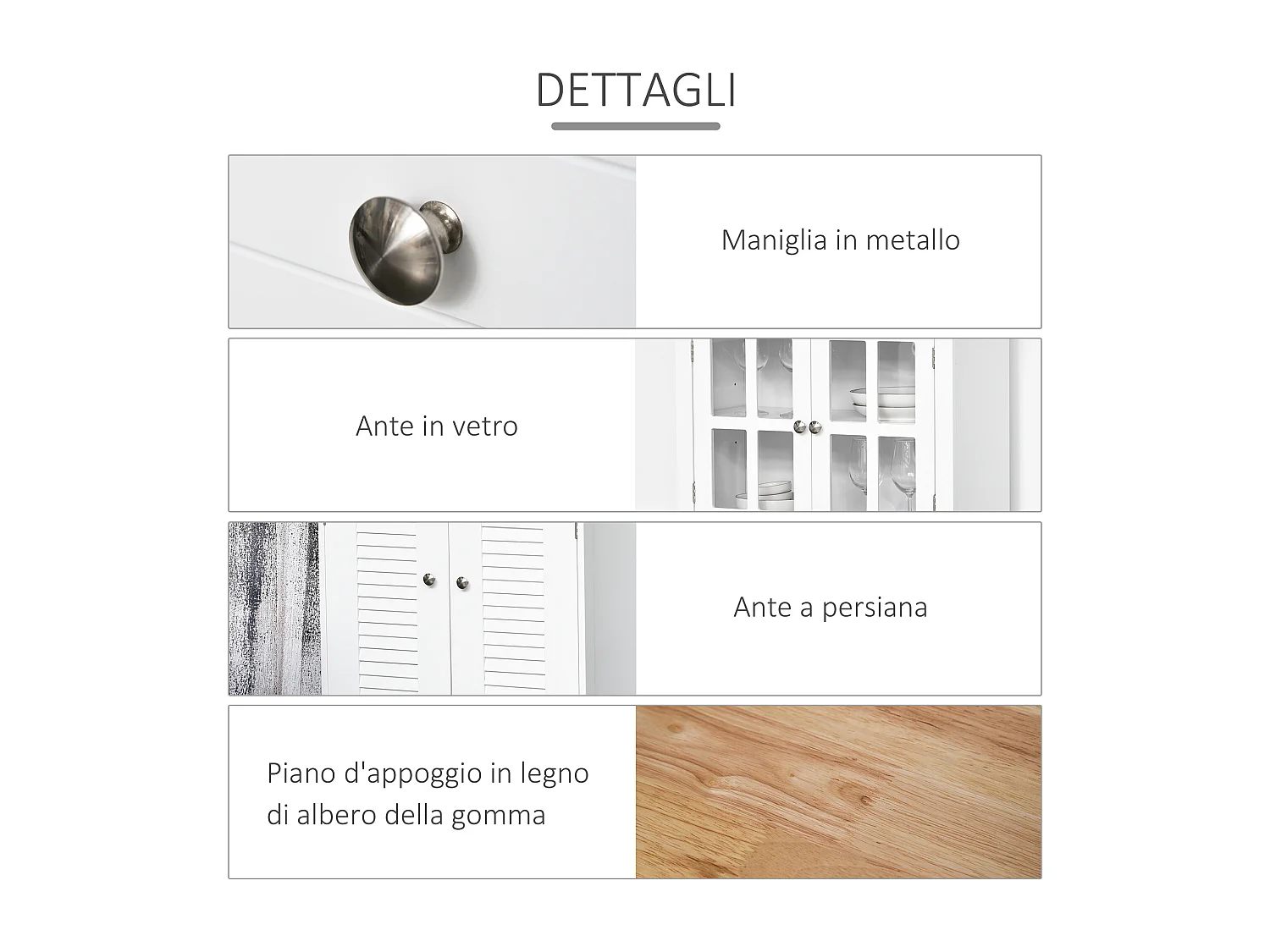 Credenza alta per cucina mobile buffet in legno bianco
