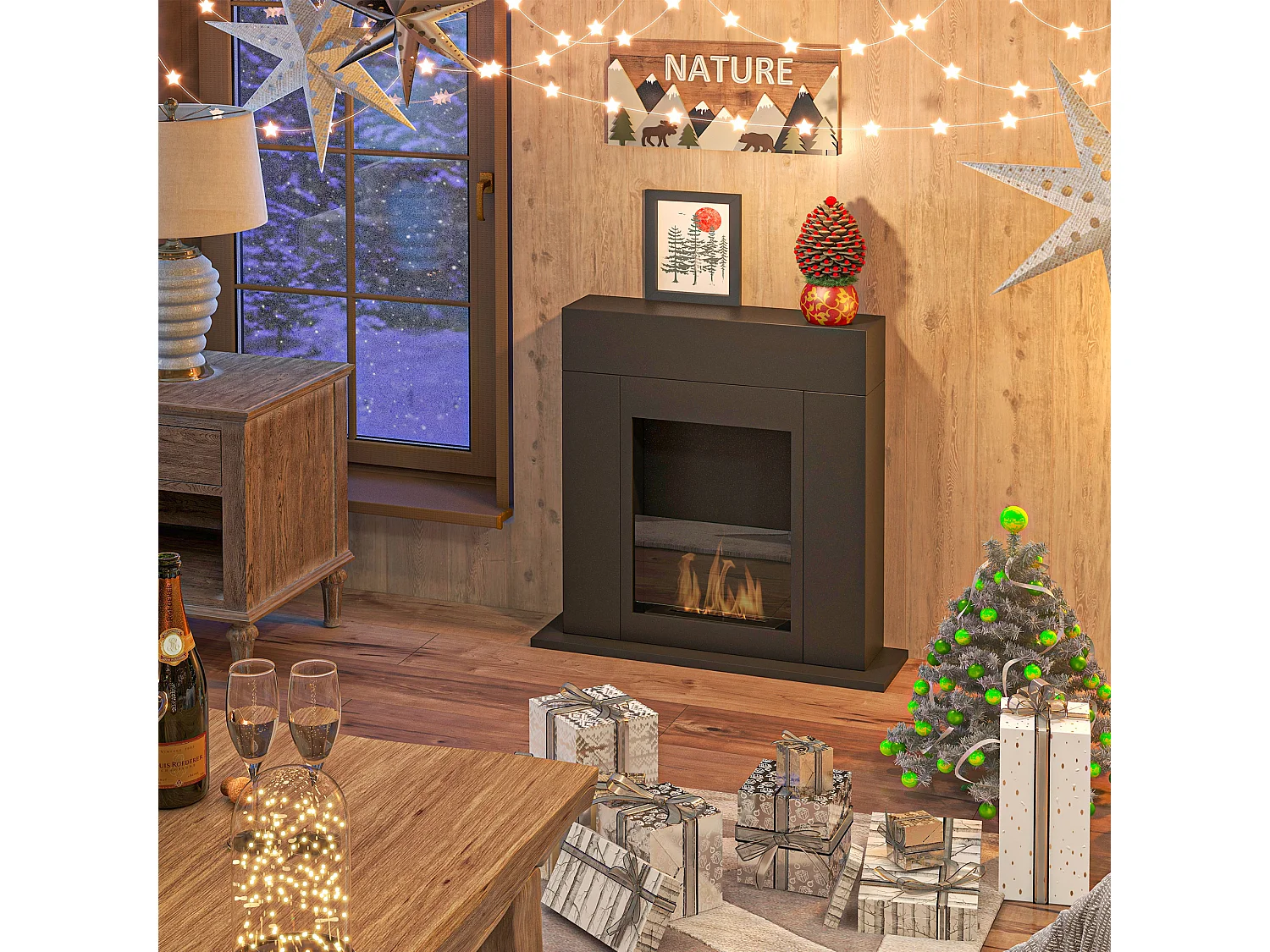 Camino bioetanolo moderno con bruciatore 0.9 litri durata 3 ore nero