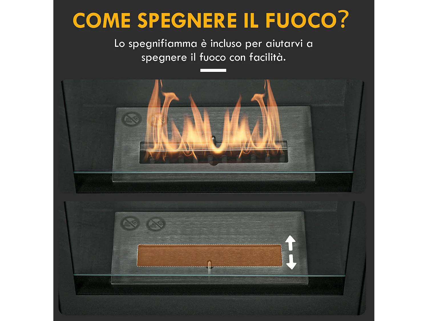 Camino bioetanolo moderno con bruciatore 0.9 litri durata 3 ore nero