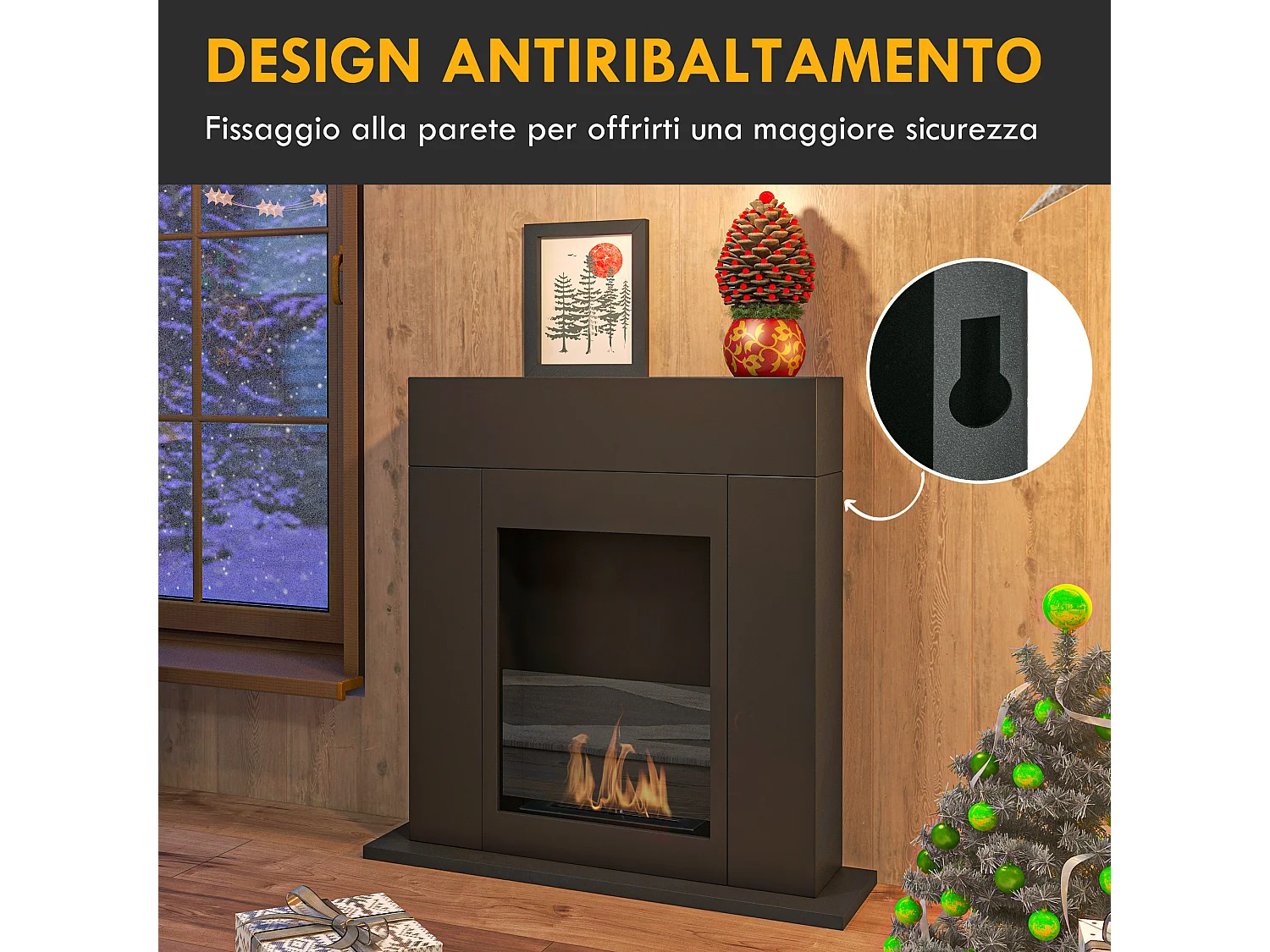 Camino bioetanolo moderno con bruciatore 0.9 litri durata 3 ore nero