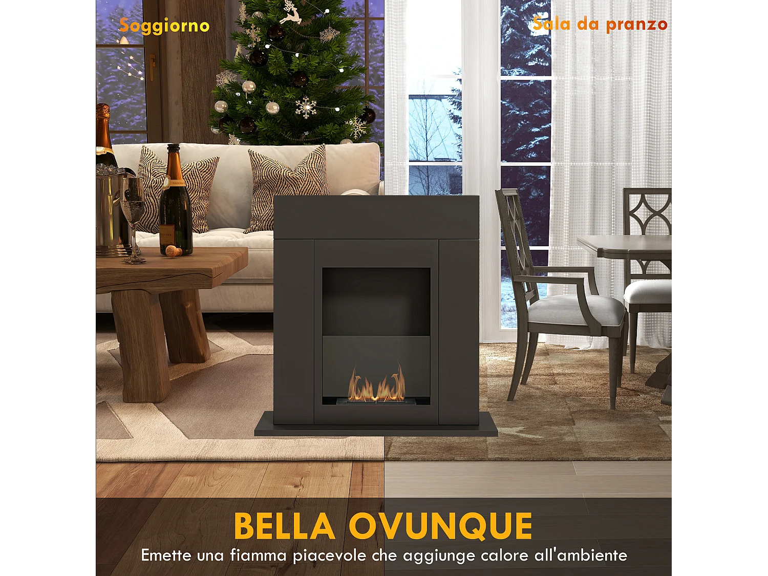 Camino bioetanolo moderno con bruciatore 0.9 litri durata 3 ore nero