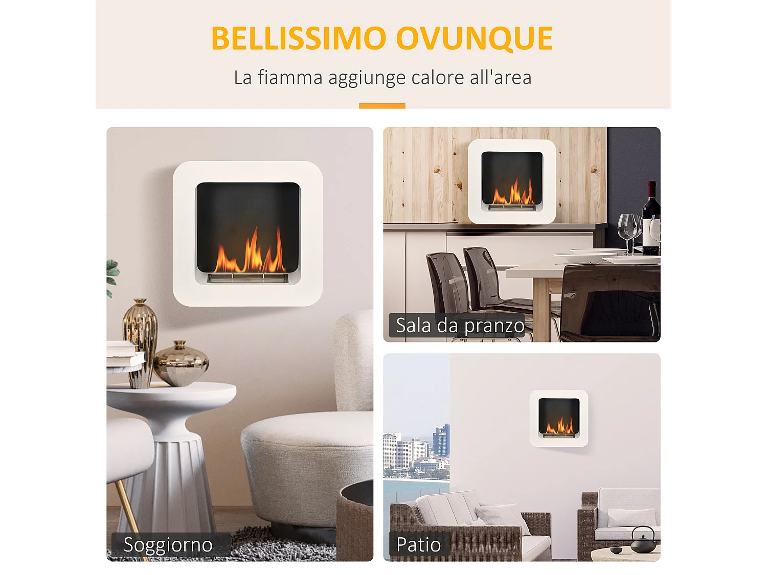 Camino bioetanolo in metallo 2.5h combustione e serbatoio 1.5l