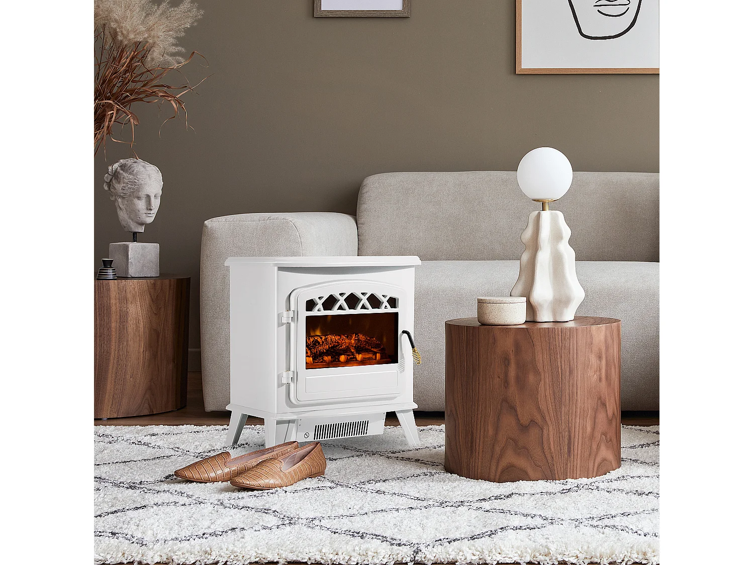 Camino elettrico con effetto fiamma regolabile bianco