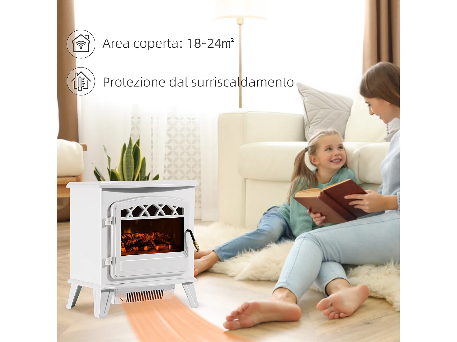 Camino elettrico con effetto fiamma regolabile bianco