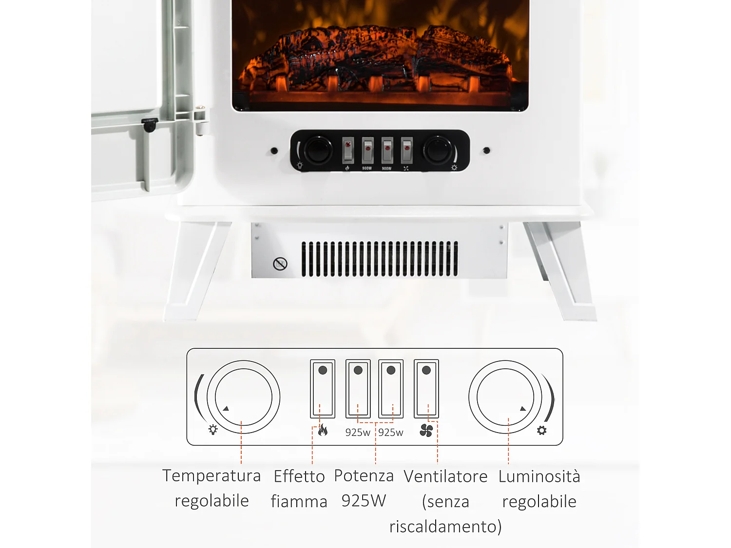 Camino elettrico con effetto fiamma regolabile bianco