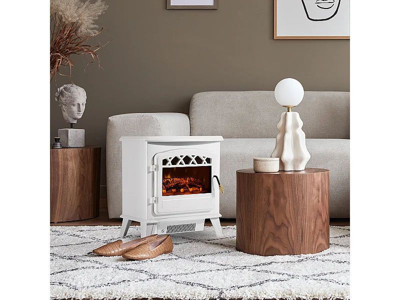 Camino elettrico con effetto fiamma regolabile bianco