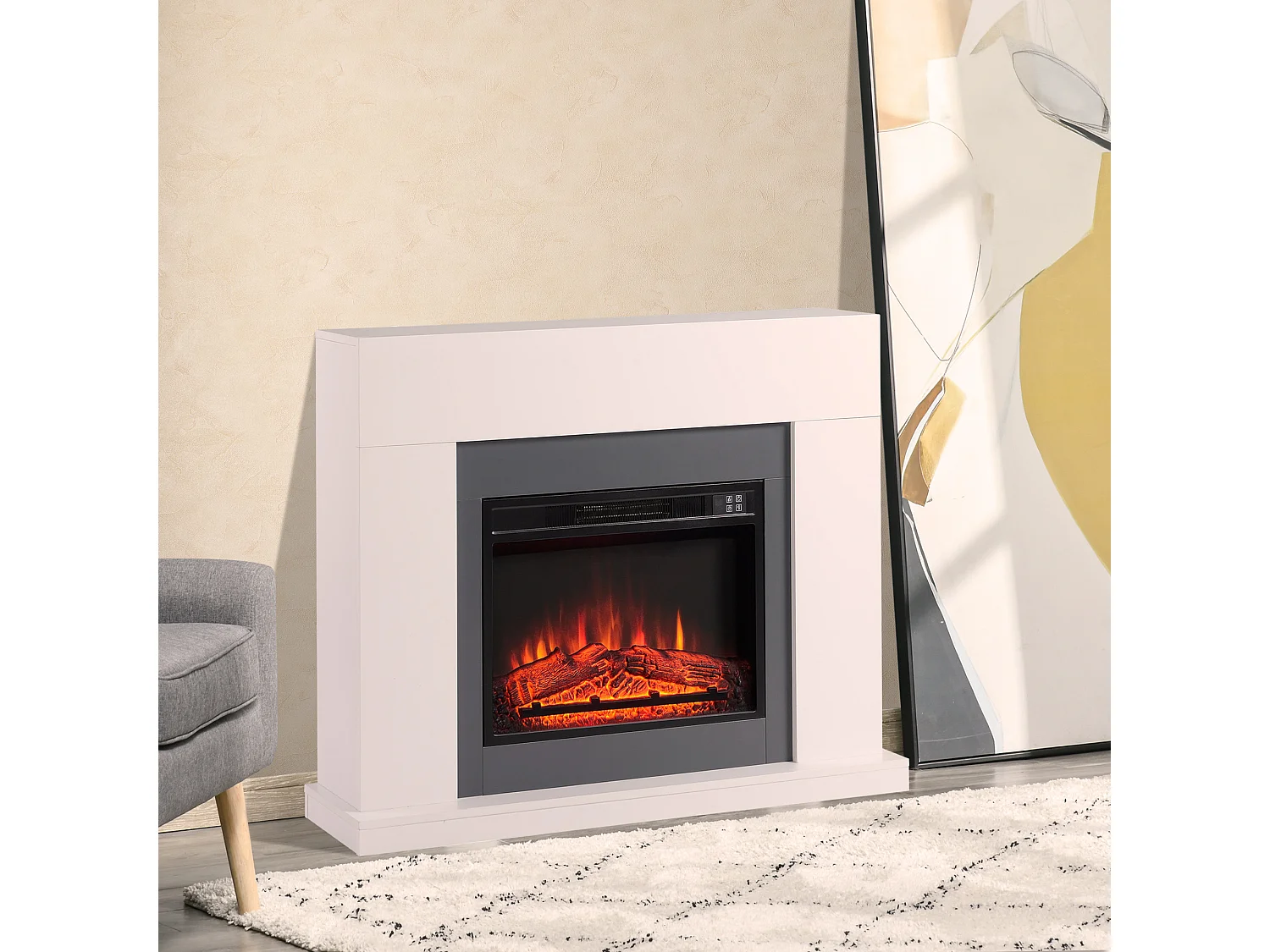 Camino elettrico a parete effetto fiamma copertura 37m² bianco