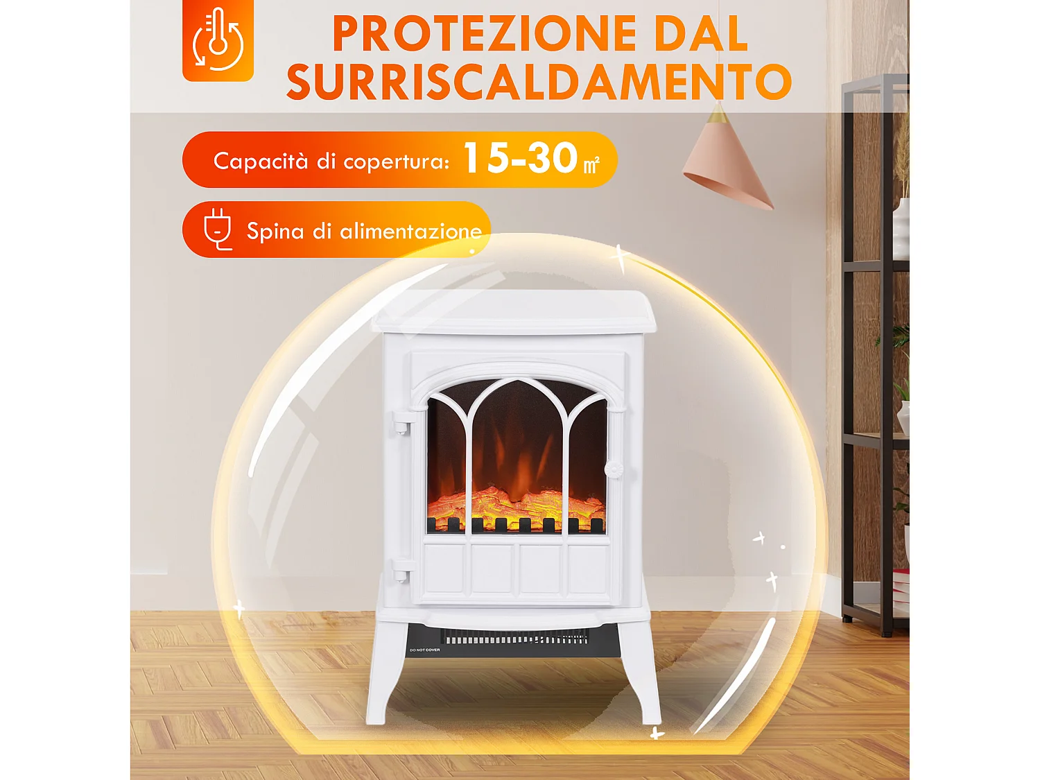 Camino elettrico da 1000W 2000W con effetto fiamma regolabile bianco