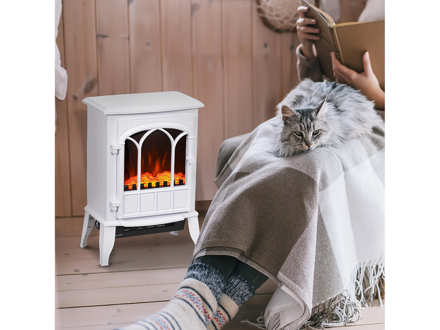 Camino elettrico da 1000W 2000W con effetto fiamma regolabile bianco