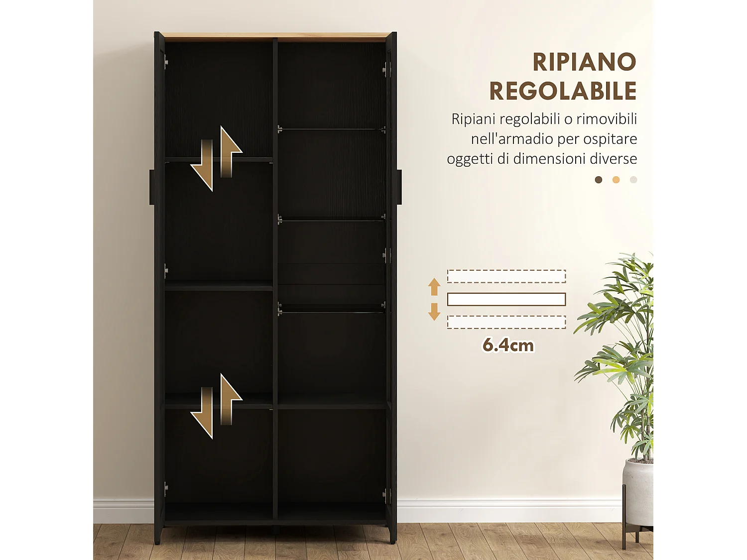 Mobile dispensa cucina a 9 ripiani regolabili color legno e nero