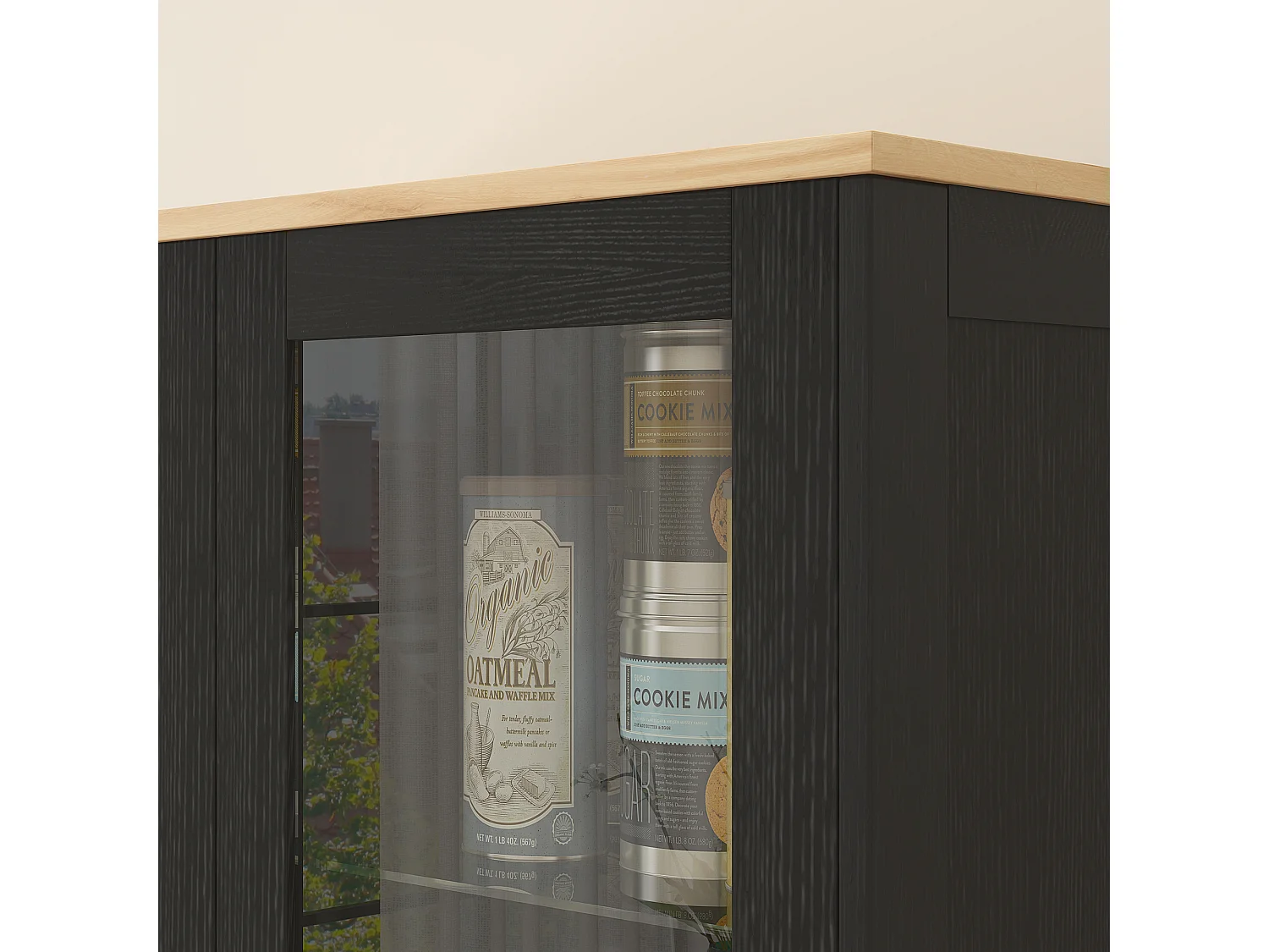 Mobile dispensa cucina a 9 ripiani regolabili color legno e nero