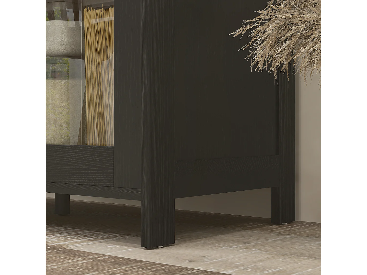 Mobile dispensa cucina a 9 ripiani regolabili color legno e nero