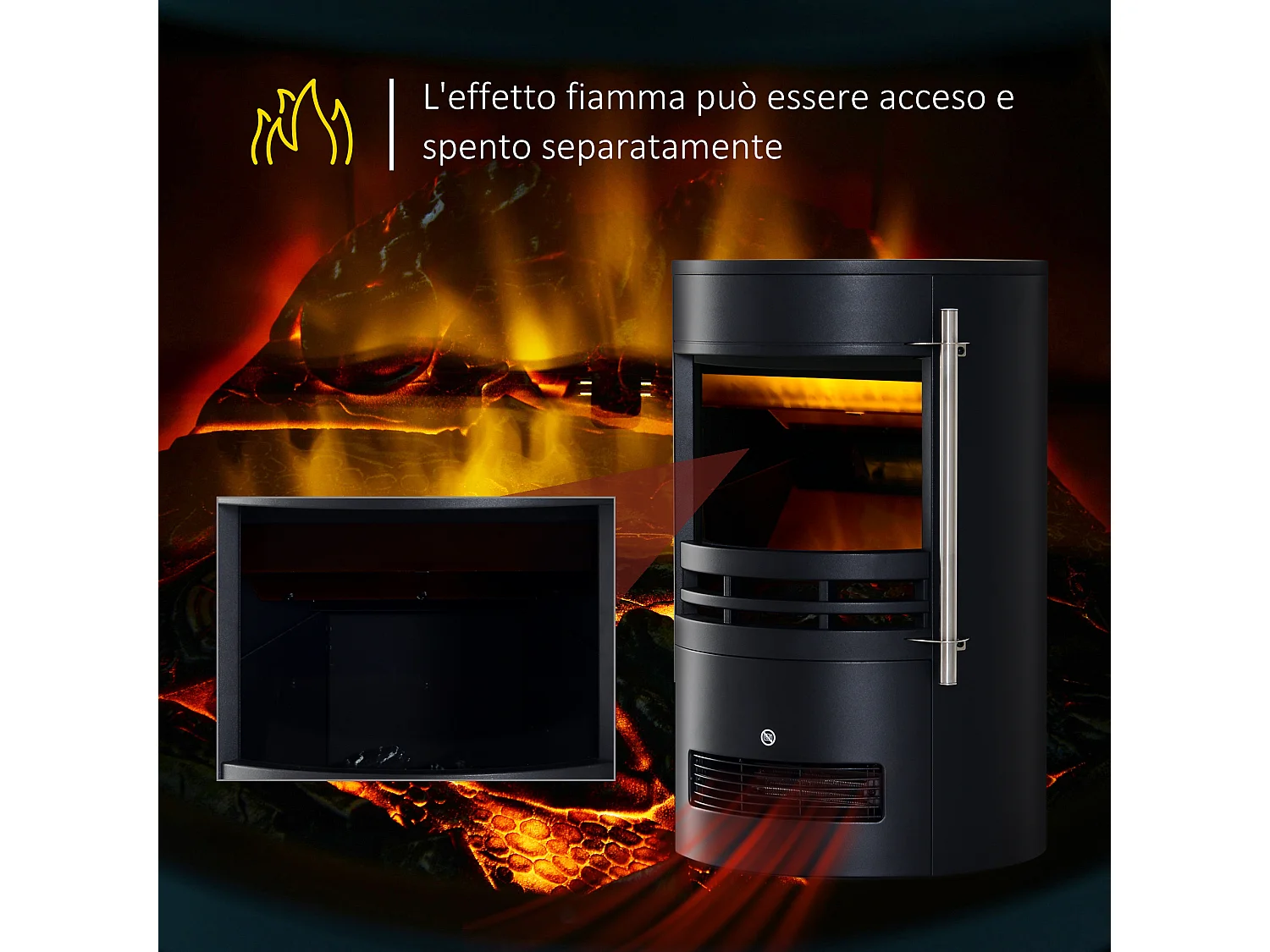 Caminetto elettrico da terra moderno con effetto fiamma