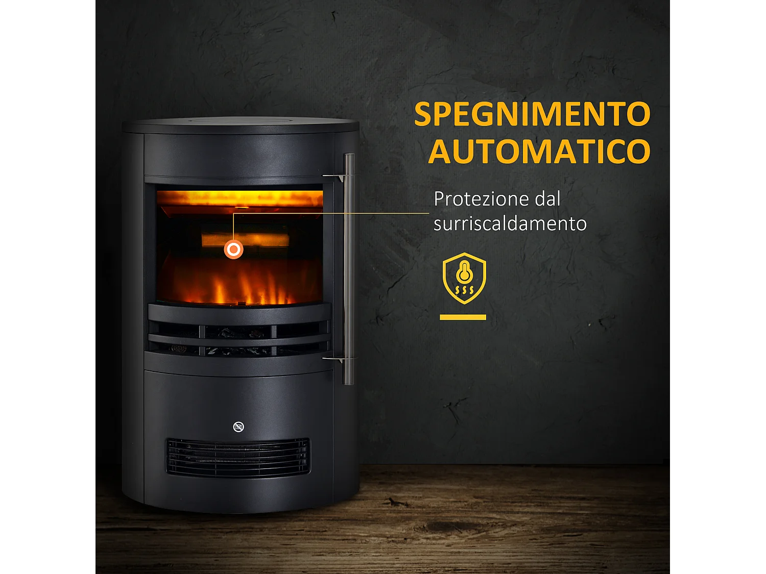 Caminetto elettrico da terra moderno con effetto fiamma