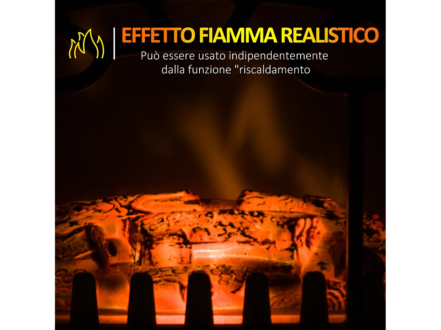 Caminetto elettrico da terra con effetto fiamma moderno nero