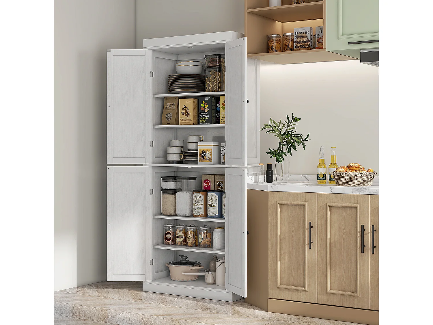 Mobile dispensa da cucina con 6 ripiani e 2 ante 76x40.5x184cm bianco
