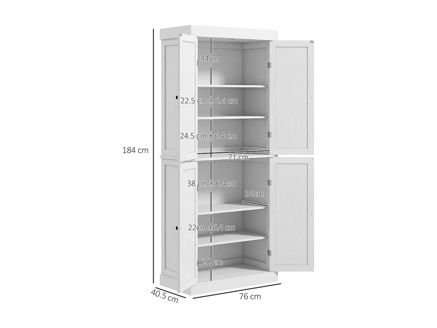 Mobile dispensa da cucina con 6 ripiani e 2 ante 76x40.5x184cm bianco