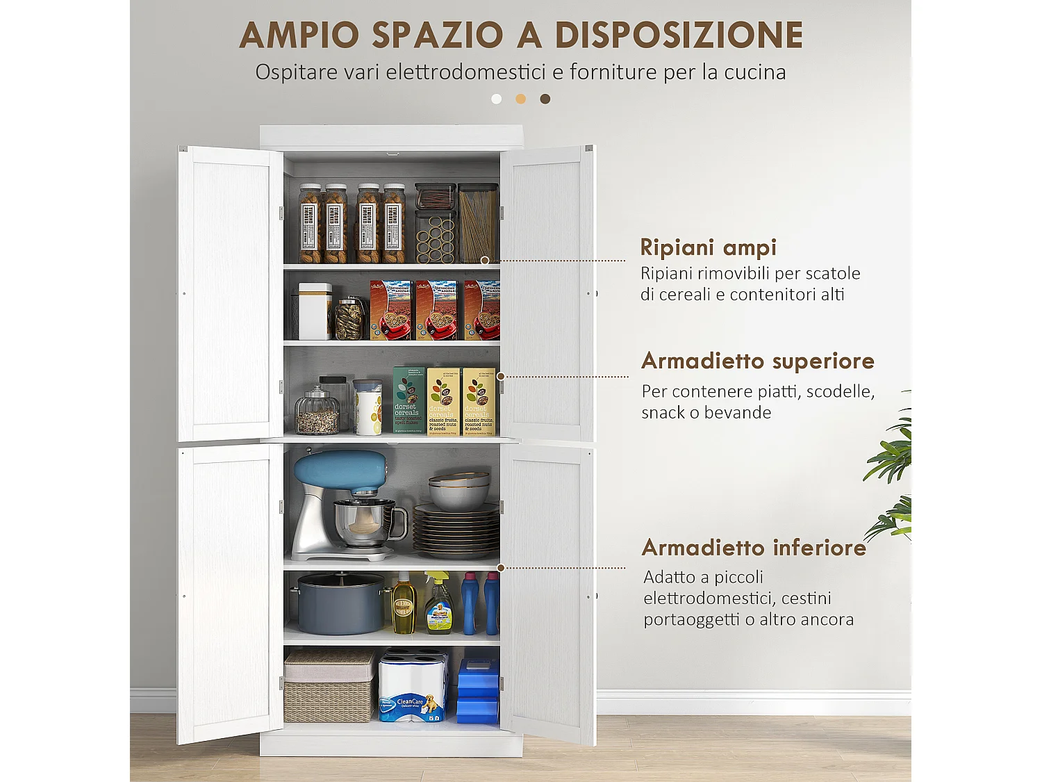 Mobile dispensa da cucina con 6 ripiani e 2 ante 76x40.5x184cm bianco