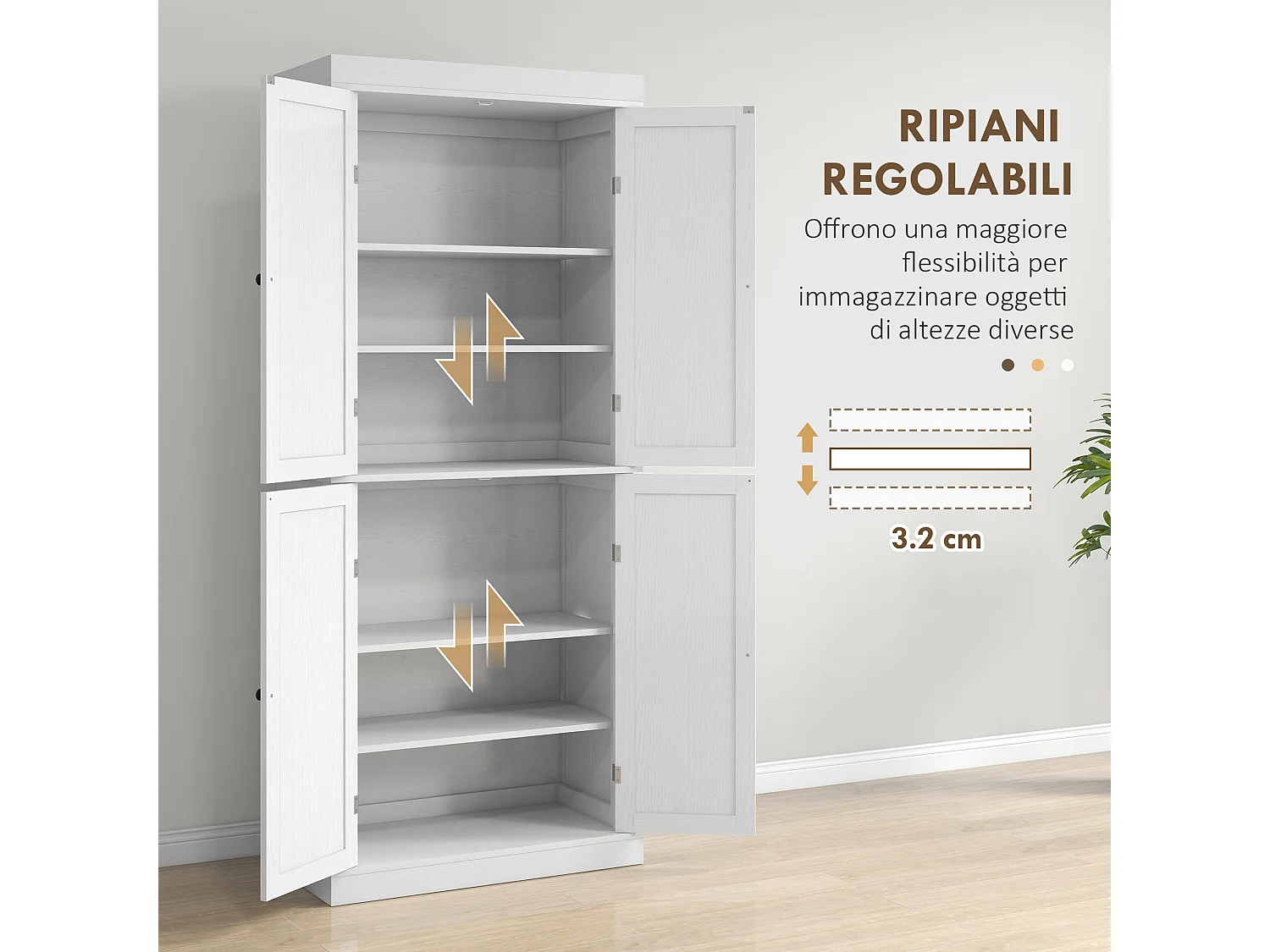 Mobile dispensa da cucina con 6 ripiani e 2 ante 76x40.5x184cm bianco