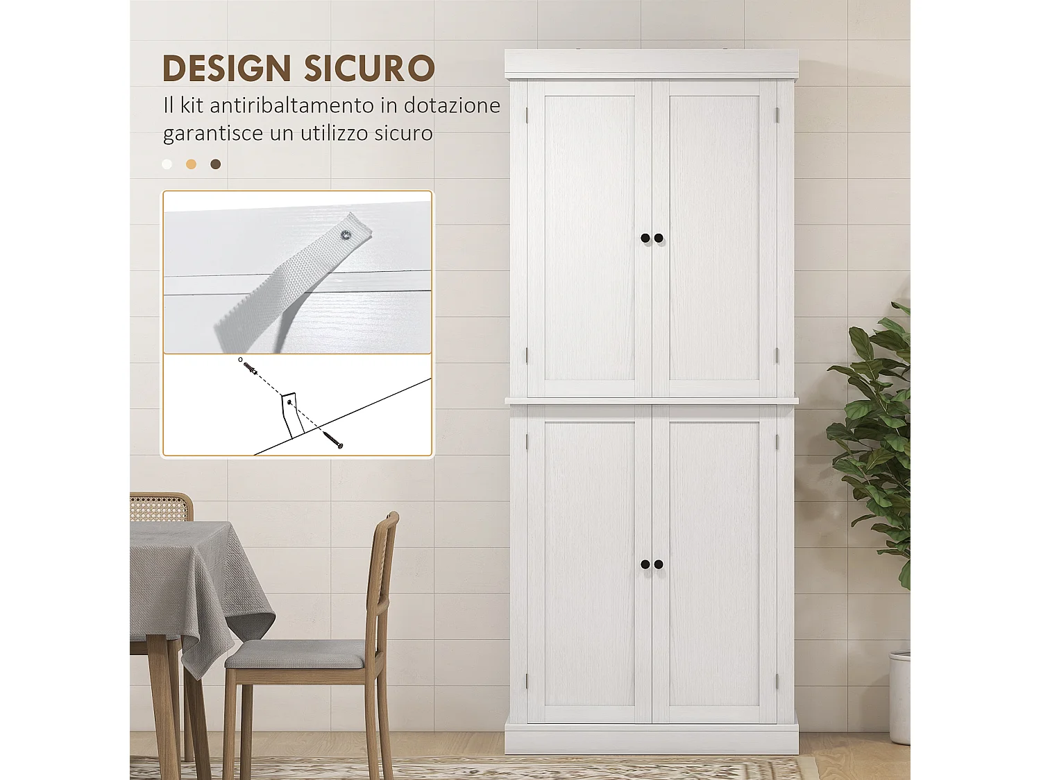Mobile dispensa da cucina con 6 ripiani e 2 ante 76x40.5x184cm bianco