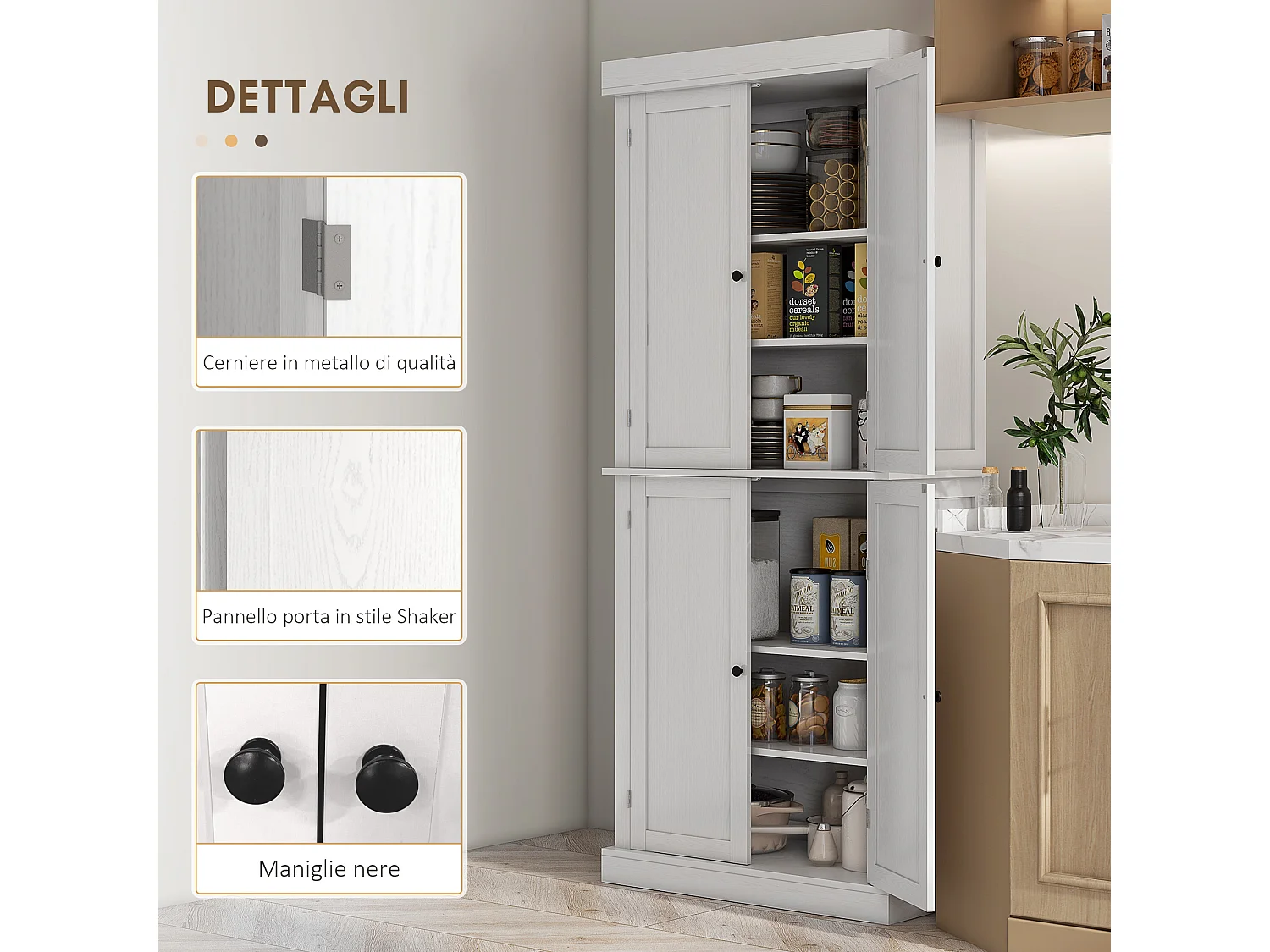 Mobile dispensa da cucina con 6 ripiani e 2 ante 76x40.5x184cm bianco