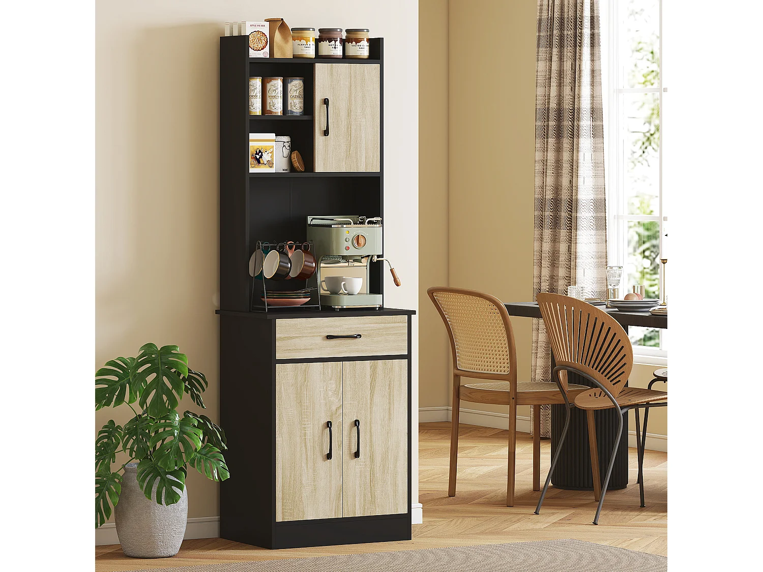 Credenza cucina 180 cm mobile dispensa con foro passacavi e piano portamicroonde