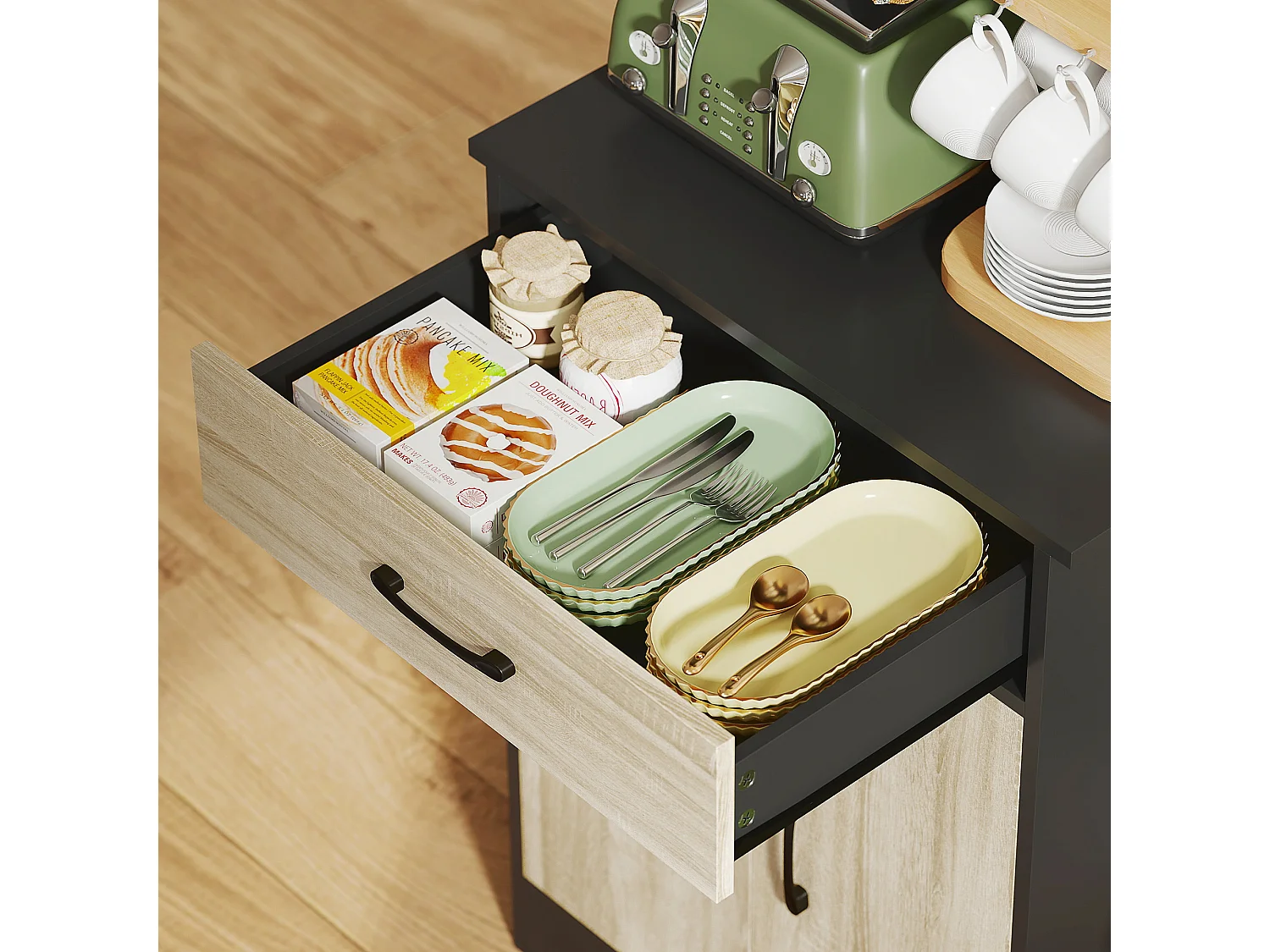 Credenza cucina 180 cm mobile dispensa con foro passacavi e piano portamicroonde