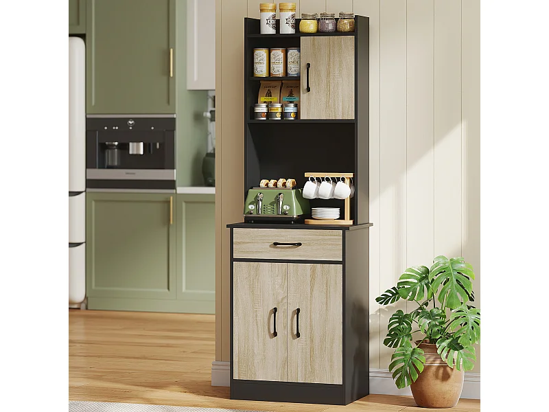Credenza cucina 180 cm mobile dispensa con foro passacavi e piano portamicroonde