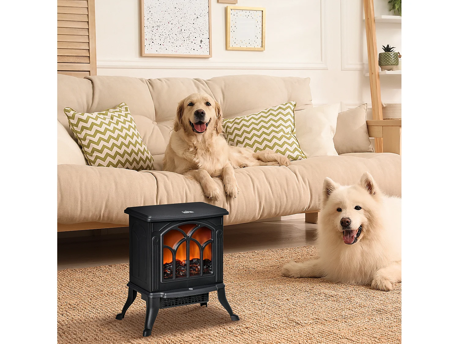 Camino elettrico da terra stile vintage con effetto fiamma nero