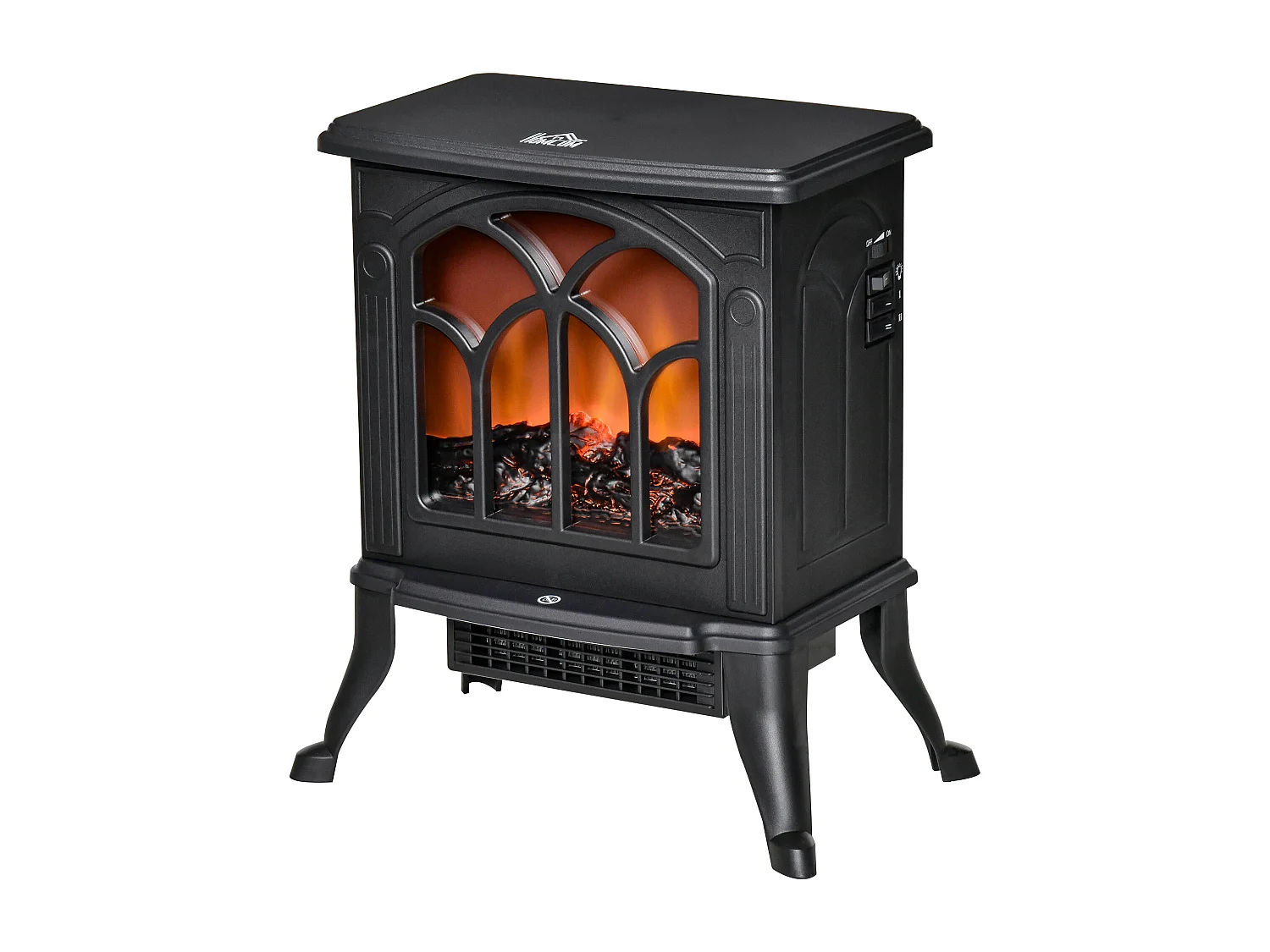 Camino elettrico da terra stile vintage con effetto fiamma nero