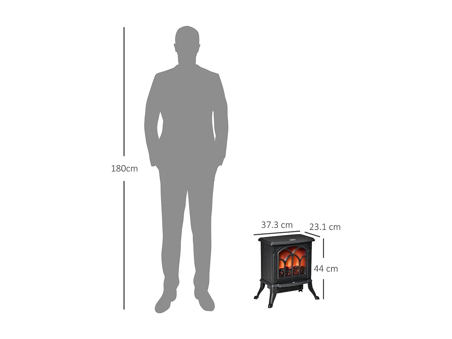 Camino elettrico da terra stile vintage con effetto fiamma nero